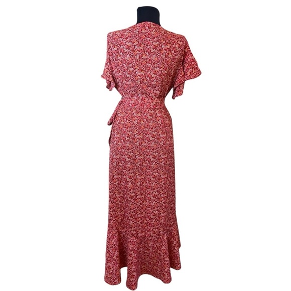 Max Studio Red Floral High Low Wrap Dress Small - Picture 12 of 16
